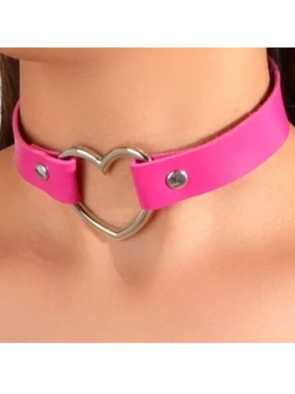 Choker Collar Necklace Punk Heart Pink Rivet Leather Goth Sexy Cosplay Sexy Rave